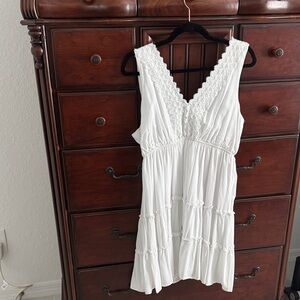 White V-Neck Tiered Cotton Dress